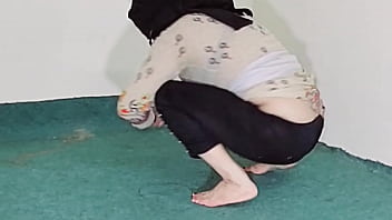 [Young Woman, Curvy, Ass Through] Big Ass Amateur Indian Muslim Maid With Tight Ass Through Black Transparent Pajama While Cleaning Room In Clear Hindi Audio